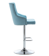 BTExpert Upholstered Dining Adjustable Seat, High Back Stool Bar Chair Teal Tufted Barstool Set of 2
