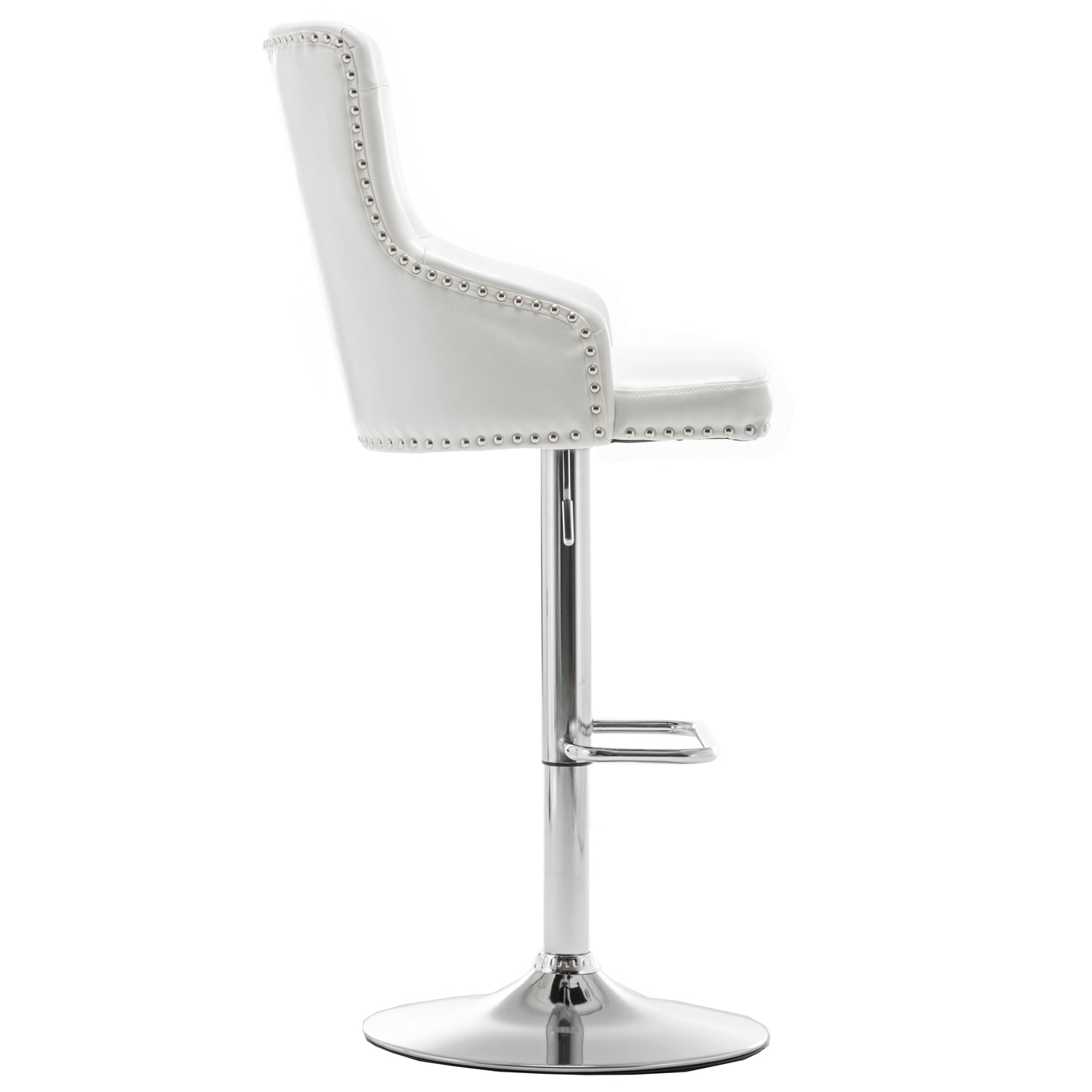BTExpert Plush Velvet Adjustable Swivel Bar Stool, White PU Leather, Nailhead Trim - Set of 2