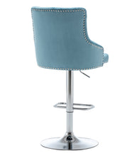 BTExpert Upholstered Dining Adjustable Seat, High Back Stool Bar Chair Teal Tufted Barstool Set of 2