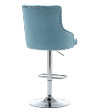 BTExpert Upholstered Dining Adjustable Seat, High Back Stool Bar Chair Teal Tufted Barstool