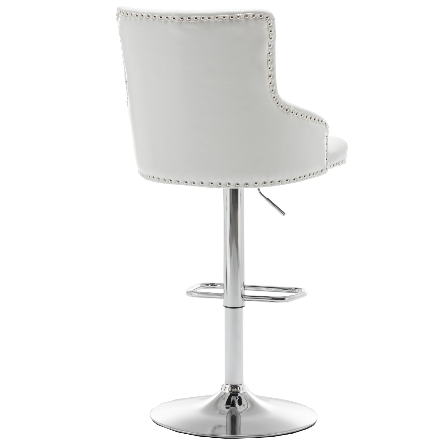 BTExpert Plush Velvet Adjustable Swivel Bar Stool, White PU Leather, Nailhead Trim - Set of 2