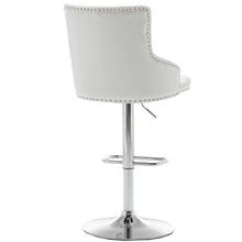 BTEXPERT Plush Velvet Adjustable 360 Swivel High Back Stool Bar Chairs, White PU Leather Tufted Nailhead Trim, Set Of 2