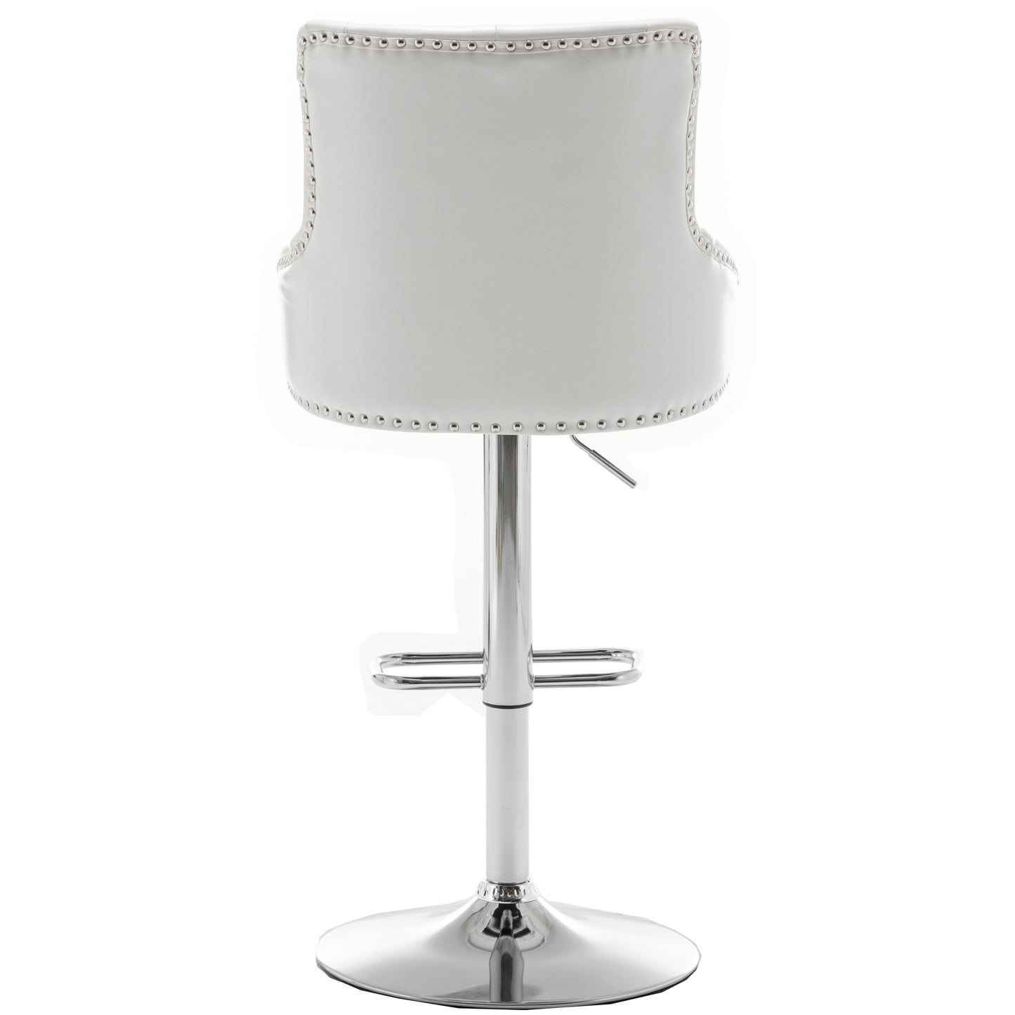 BTExpert Plush Velvet Adjustable Swivel Bar Stool, White PU Leather, Nailhead Trim - Set of 2