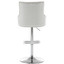 BTEXPERT Plush Velvet Adjustable 360 Swivel High Back Stool Bar Chairs, White PU Leather Tufted Nailhead Trim, Set Of 2