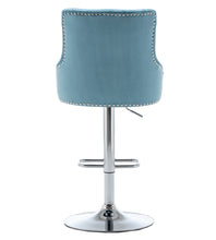 BTExpert Upholstered Dining Adjustable Seat, High Back Stool Bar Chair Teal Tufted Barstool Set of 2