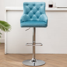 BTExpert Upholstered Dining Adjustable Seat, High Back Stool Bar Chair Teal Tufted Barstool Set of 2