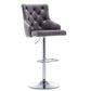 BTExpert Upholstered Dining Adjustable Seat, High Back Stool Bar Chair Gray Tufted - Set of 2
