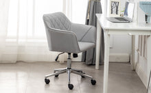 Gray Bucket Office 360 Swivel Diamond Tufted Plush Make-Up Vanity Office Task Executive Chair