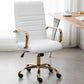BTEXPERT Ergonomic White Faux Leather Adjustable Home Office Arm Chair Golden Finish