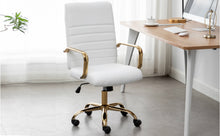 BTEXPERT Ergonomic White Faux Leather Adjustable Home Office Arm Chair Golden Finish