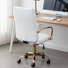 BTEXPERT Ergonomic White Faux Leather Adjustable Home Office Arm Chair Golden Finish