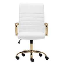 BTEXPERT Ergonomic White Faux Leather Adjustable Home Office Arm Chair Golden Finish