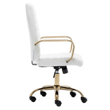 BTEXPERT Ergonomic White Faux Leather Adjustable Home Office Arm Chair Golden Finish