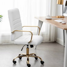 BTEXPERT Ergonomic White Faux Leather Adjustable Home Office Arm Chair Golden Finish