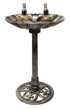 Birdbath Bronze 32" Height Pedestal Bird Bath Antique Outdoor Garden Decor Vintage Yard Art Resin Fleur de lis Accents Sparrow Statues