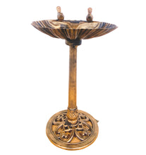 Birdbath Bronze 32" Height Pedestal Bird Bath Antique Outdoor Garden Decor Vintage Yard Art Resin Fleur de lis Accents Sparrow Statues