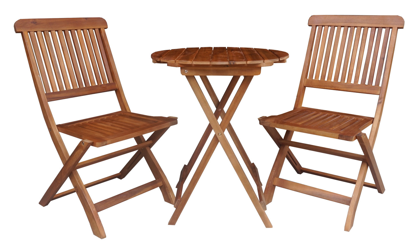 BTExpert 3-Piece Outdoor Balcony Bistro Set – Round Folding Table with 2 Chairs for Patio or Deck