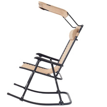 BTEXPERT Zero Gravity Folding Rocker Porch Sunshade Canopy Headrest Pillow Metal Outdoor Arm Beige, One Piece, Tan, Rocking Chair