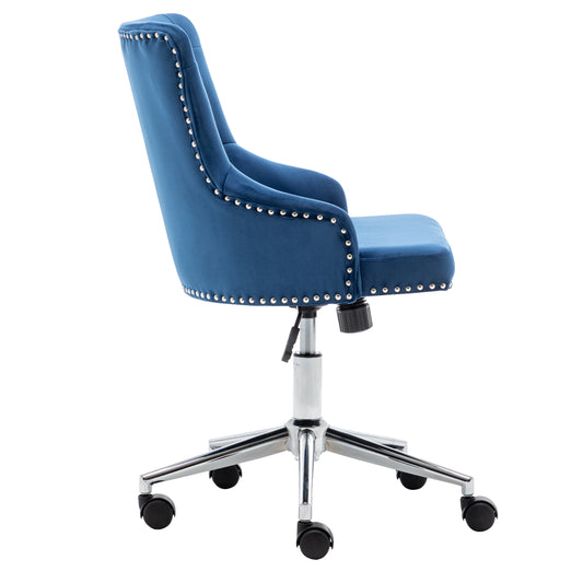 BTExpert Adjustable Velvet Navy Blue Tufted Leisure Chrome Nail Head Trim Upholstery Home Office Chair