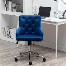 Adjustable Velvet Navy Blue Tufted Leisure Chrome Nail Head Trim Upholstery Home Office Chair