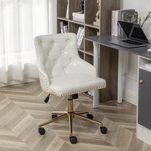Adjustable PU Leather White Tufted Leisure Chrome Nail Head Trim Upholstery Home Office Chair