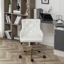 Adjustable PU Leather White Tufted Leisure Chrome Nail Head Trim Upholstery Home Office Chair