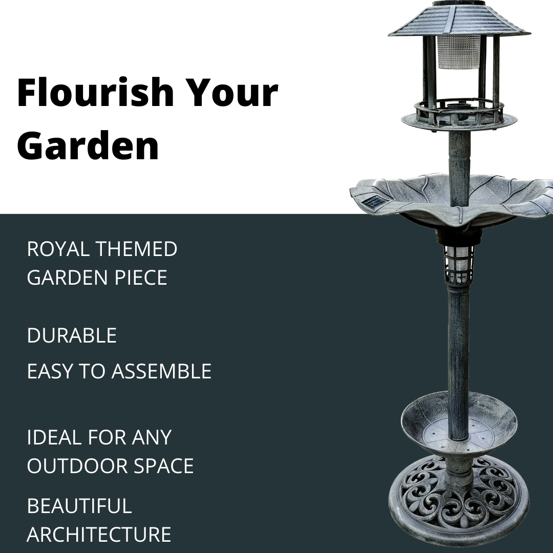 BTExpert Birdbath Vintage Grey Solar Lighted Bath Garden Fountain Decoration Accents