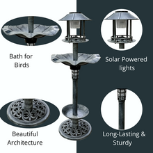 Birdbath Vintage Grey Solar Lighted Pedestal Bird Bath Garden  Fountain Planter Decoration Accents