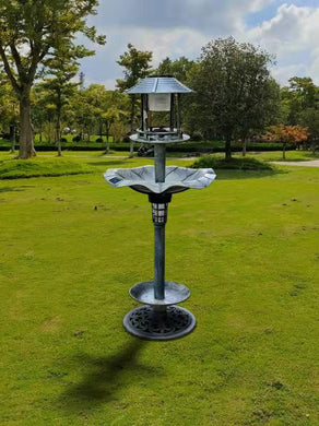 Birdbath Vintage Grey Solar Lighted Pedestal Bird Bath Garden  Fountain Planter Decoration Accents