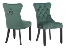 BTEXPERT Green Set of 2 High Back Velvet Tufted Upholstery, Solid Wood-Accent Nail Trim, Ring Leisure Side Bedroom Coffee upholstered Dining Chair