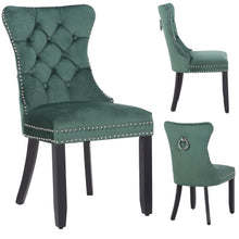 BTExpert Green High Back Velvet Tufted Upholstery, Wood Accent Nail Trim Ring Leisure Dining Chair