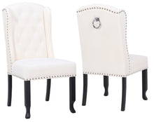 BTEXPERT White Velvet High Back Tufted Upholstered Solid Wood Accent Nail Trim Ring Living Room Side Kitchen Dining Chair Set of 2