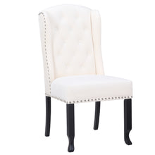 BTEXPERT White Velvet High Back Tufted Upholstered Solid Wood Accent Nail Trim Ring Living Room Side Kitchen Dining Chair Set of 2