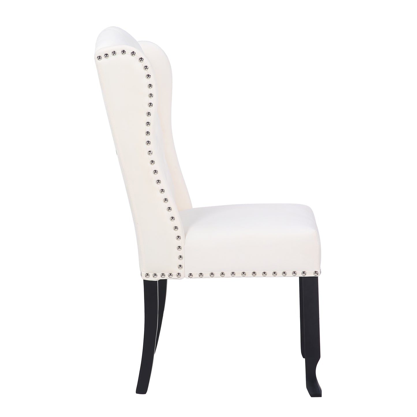 BTExpert White Velvet High Back Tufted Upholstered Solid Wood Nail Trim Ring Dining Chair