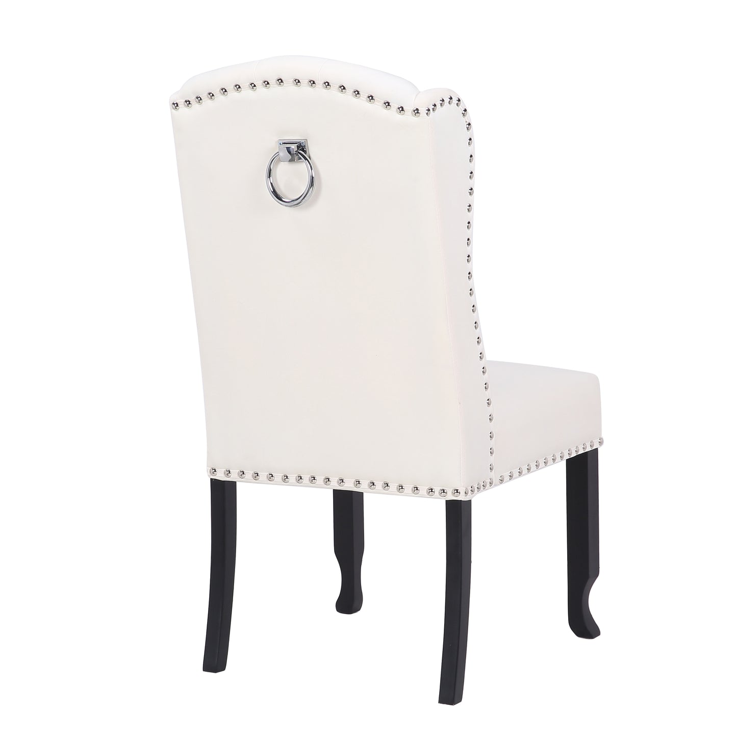BTExpert White Velvet High Back Tufted Upholstered Solid Wood Nail Trim Ring Dining Chair