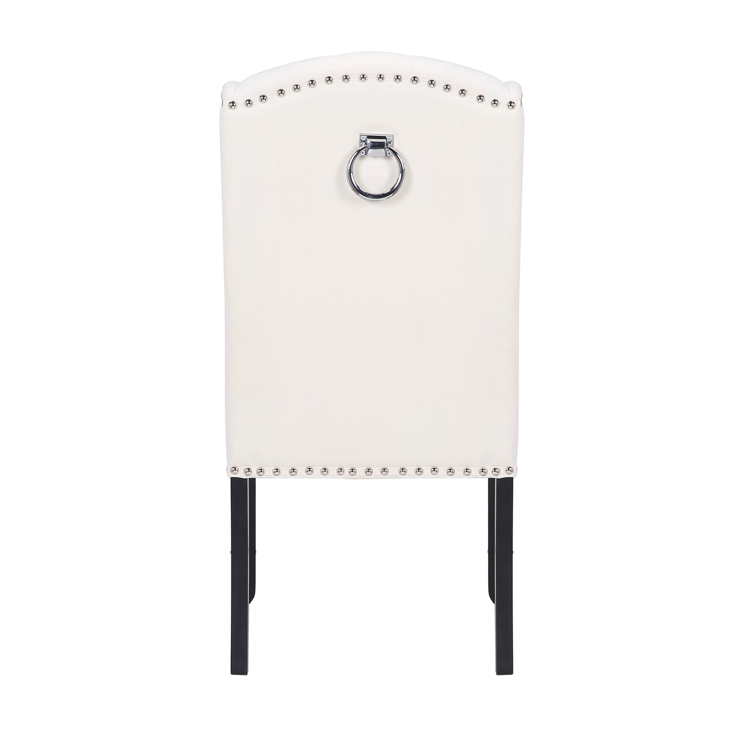 BTExpert White Velvet High Back Tufted Upholstered Solid Wood Nail Trim Ring Dining Chair