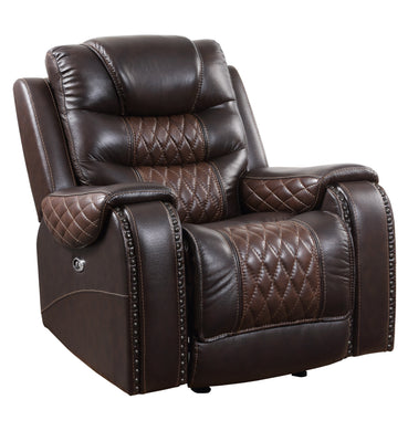 BTExpert Power Motion Recliner Chair with USB Charging Port Electric Recliners, Headrest Upholstered Two Tone Dark Light Brown Top Grain Leather Reclining Chair