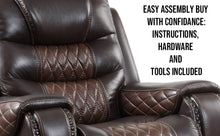 BTExpert Power Motion Recliner Chair with USB Charging Port Electric Recliners, Headrest Upholstered Two Tone Dark Light Brown Top Grain Leather Reclining Chair
