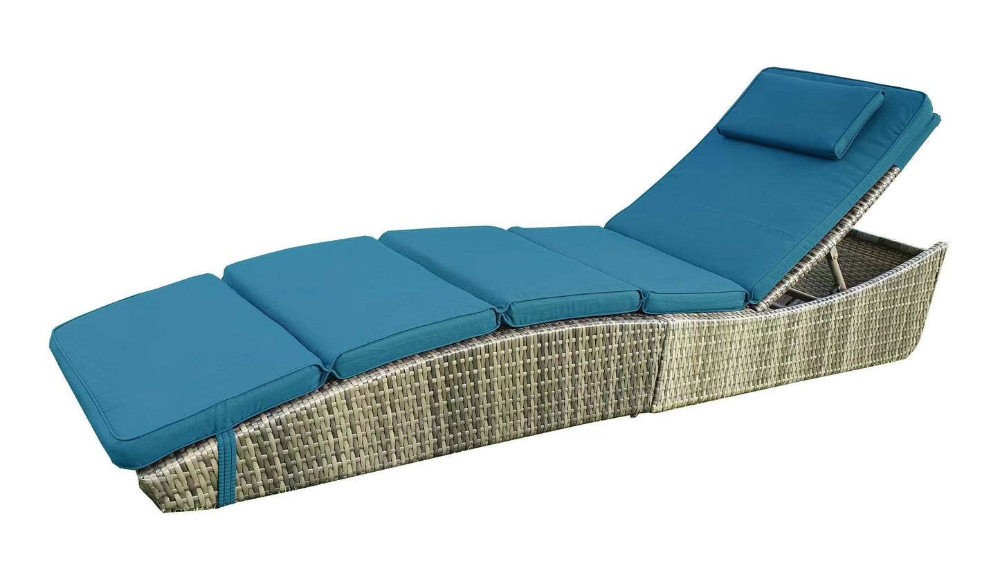 BTExpert Chaise Lounge Pool Cushioned Wicker Patio Rattan Reclining Sun Lounger, Navy Blue, Fully Assembled