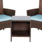 Outdoor 3-Piece Conversation Set (Aqua/Dark Brown) PE Rattan Patio Wicker Chairs with Tempered Glass Table