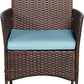 Outdoor 3-Piece Conversation Set (Aqua/Dark Brown) PE Rattan Patio Wicker Chairs with Tempered Glass Table