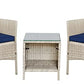 Outdoor 3-Piece Conversation Set (Tan/Navy Blue) PE Rattan Wicker Chairs with Tempered Glass Table