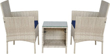 Outdoor Conversation?áGarden Furniture Sets (Tan/Navy Blue) Patio Furniture 3 Pieces PE Rattan Wicker Chairs Patio Glass Tempered Glass Table