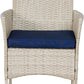 Outdoor 3-Piece Conversation Set (Tan/Navy Blue) PE Rattan Wicker Chairs with Tempered Glass Table