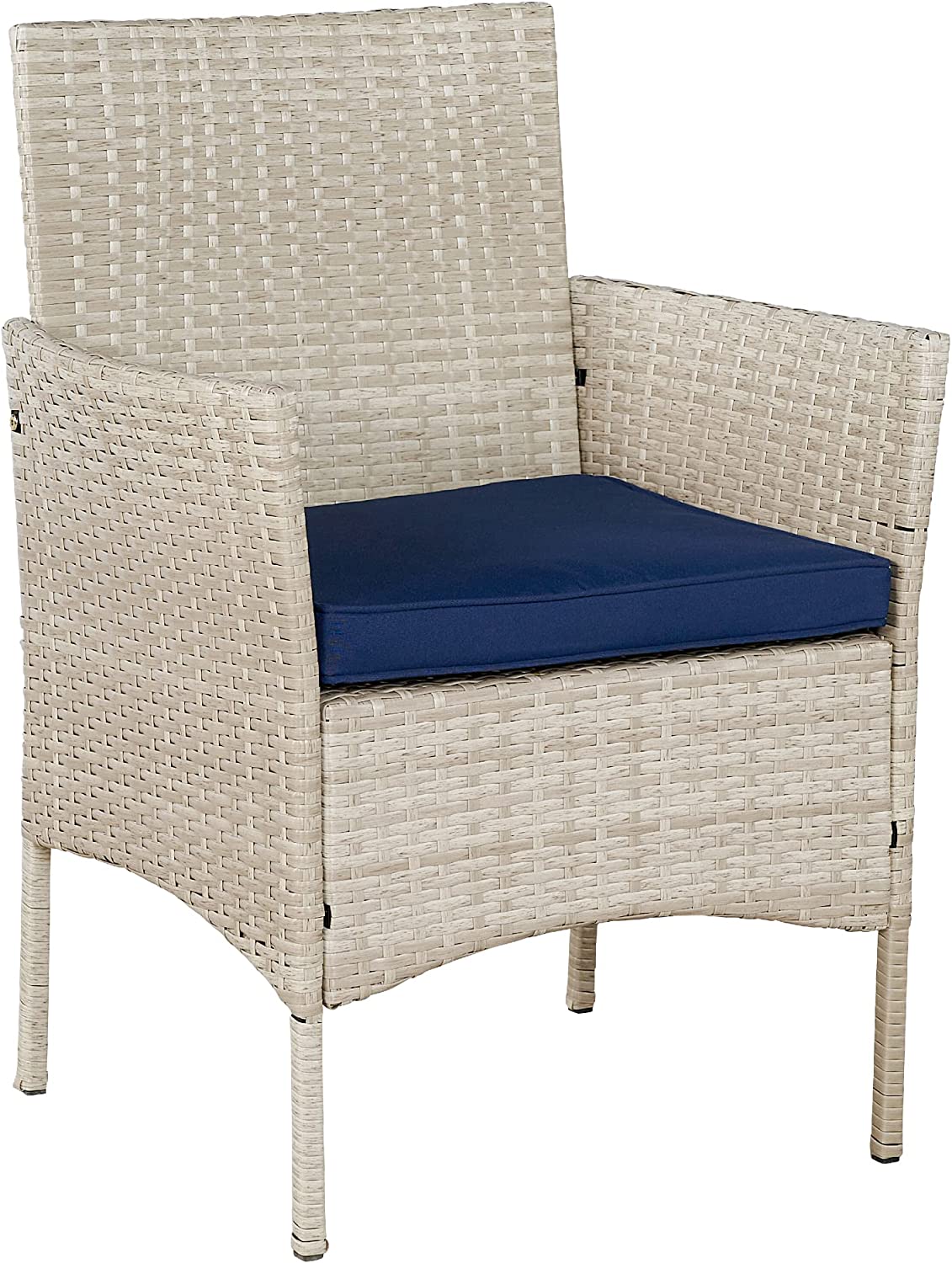 Outdoor 3-Piece Conversation Set (Tan/Navy Blue) PE Rattan Wicker Chairs with Tempered Glass Table