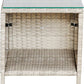 Outdoor 3-Piece Conversation Set (Tan/Navy Blue) PE Rattan Wicker Chairs with Tempered Glass Table