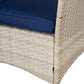 Outdoor 3-Piece Conversation Set (Tan/Navy Blue) PE Rattan Wicker Chairs with Tempered Glass Table