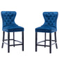 BTExpert Blue Velvet Farmhouse Bar Stools, 26" High Tufted Wingback, Wooden Legs Home Dining Room Island - Set of 2