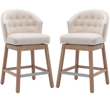 BTEXPERT Padded beige linen Wingback Dining Bar Stools 26" High Diamond Tufting, Button Upholstery Solid Wooden Legs, Set of 2