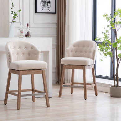 BTEXPERT Padded beige linen Wingback Dining Bar Stools 26